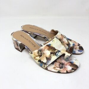 Donald Pliner Womens 6 Melros Sandals Floral Snakeskin Leather Block Heel Slide